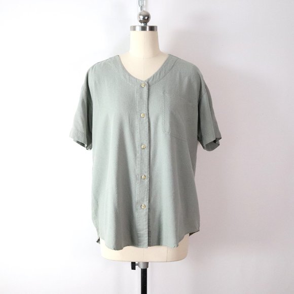 Vintage Tops - vintage sage raw silk top size S retro vtg minimal